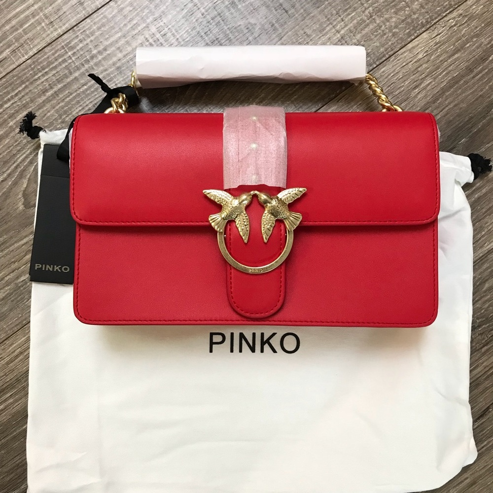 Pinko Love Simply Red Leather Shoulder Bag